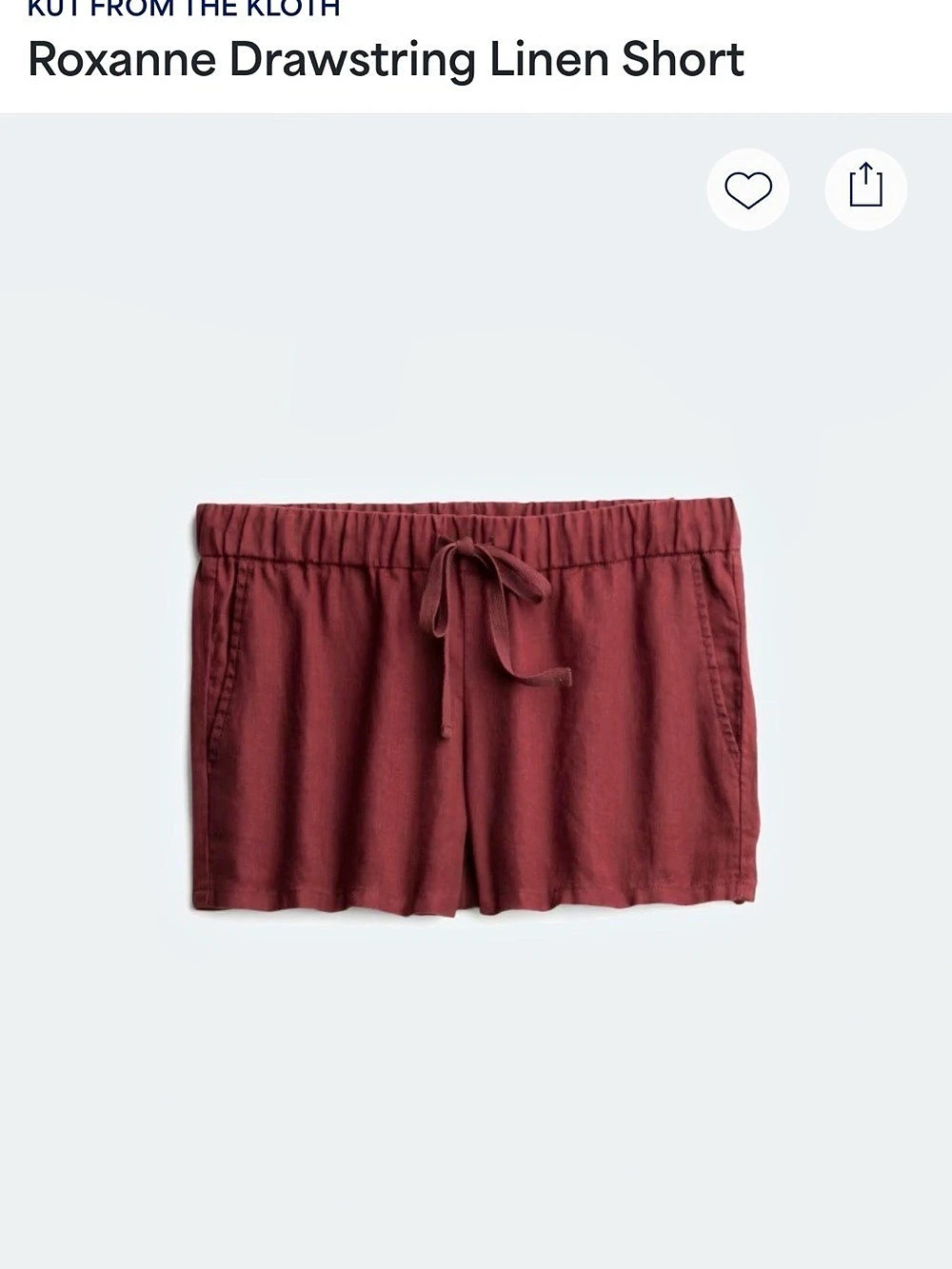 Kut From The Kloth Roxanne Drawstring Linen Short Linen Drawstring Shorts Size 1